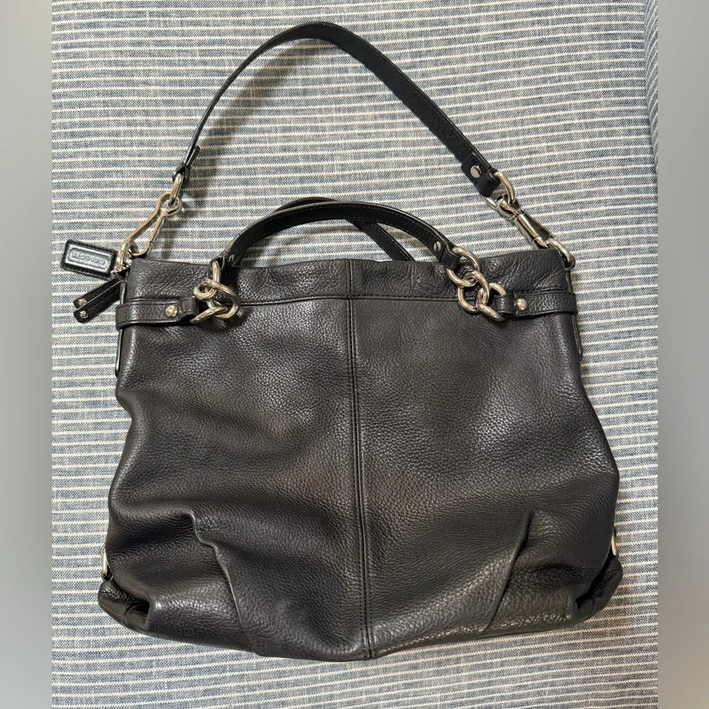COACH Brooke Convertible Duffle Black Pebble Leather Hobo Bag F17165
